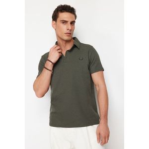 Trendyol Khaki Regular/Normal Cut Embroidered Textured Polo Collar T-Shirt obraz