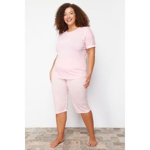 Trendyol Curve Pink Star Patterned Capri Knitted Pajamas Set obraz