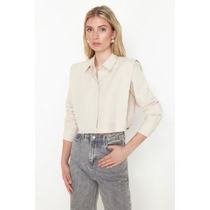 Trendyol Beige Crop Woven Shirt with Wadding Sleeves and Stones obraz