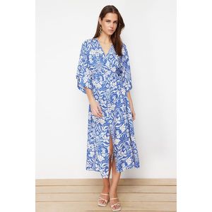 Trendyol Saks Floral Print A-line Double-breasted Collar Midi Woven Dress obraz
