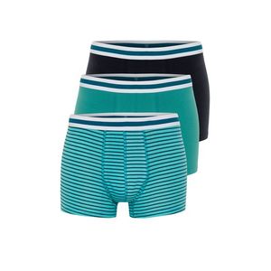 Trendyol 3-Piece Green-Navy Blue Striped-Plain Mix Cotton Boxers obraz