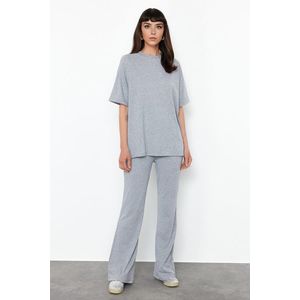 Trendyol Gray 100% Cotton Oversize Pattern Spanish Leg Knitted Bottom-Top Set obraz