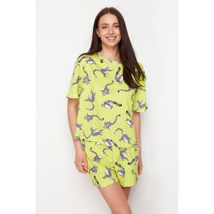 Trendyol Green-Multicolor 100% Cotton Animal Pattern Knitted Pajamas Set obraz