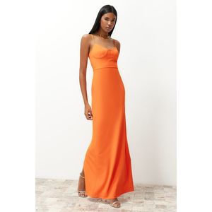 Trendyol Orange Chest Detailed Fitted Long Evening Dress obraz