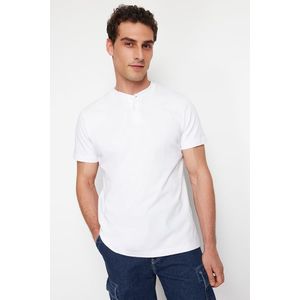Trendyol White Regular/Normal Cut Collar Buttoned Basic T-shirt obraz
