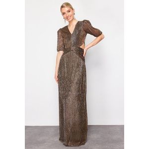 Trendyol Brown Window/Cut Out Detailed Metallic Look Knitted Evening Dress & Homecoming Dress obraz