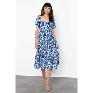 Trendyol Blue Floral Viscose Waist Opening Midi Woven Dress obraz