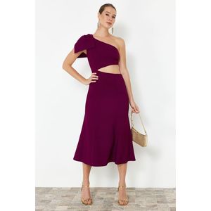 Trendyol Elegant Evening Dress with Plum Bow and Window/Cut Out Detail obraz