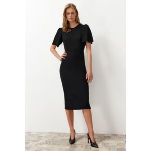 Trendyol Black A-Line Midi Pencil Skirt Woven Dress with Pleat Detail on the Sleeve obraz