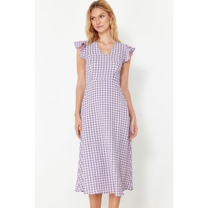 Trendyol Lilac Checked A-Line Gipe Detailed Midi Woven Dress obraz