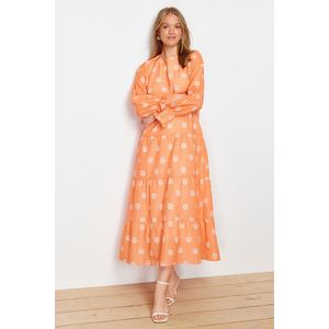 Trendyol Orange Floral Printed Sleeve with Rubber Detail Woven Dress obraz