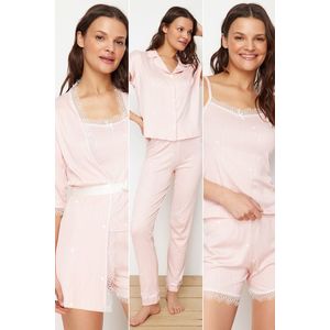 Trendyol Pink 5-Pack Heart Corded Knitted Pajama Set obraz