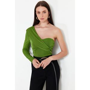 Trendyol Green Premium Shiny Surface and Soft Textured Gathering Detail Single Sleeve Knitted Blouse obraz