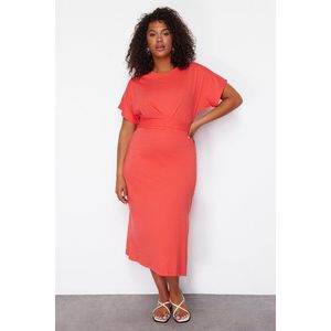 Trendyol Curve Red Straight Cut and Slit Knitted Dress with Tie Detail obraz