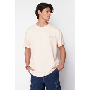 Trendyol Powder Oversize 100% Cotton Crew Neck Minimal Text Printed T-Shirt obraz