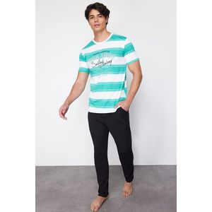 Trendyol Men's Green Regular Fit Striped Knitted Pajama Set obraz