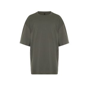 Trendyol Anthracite Men's Oversize/Wide-Fit More Sustainable 100% Organic Cotton T-shirt with Contrast Tape obraz