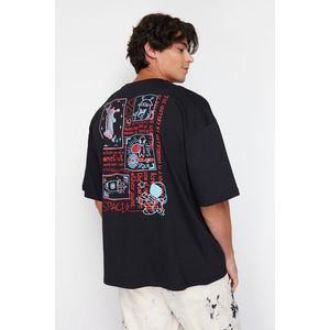 Trendyol Black Oversize Back Printed 100% Cotton T-Shirt obraz