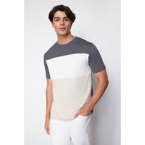 Trendyol Anthracite Regular Cut Color Blocked 100% Cotton T-Shirt obraz