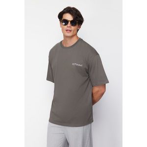 Trendyol Dark Khaki Oversize 100% Cotton Back Printed T-Shirt obraz