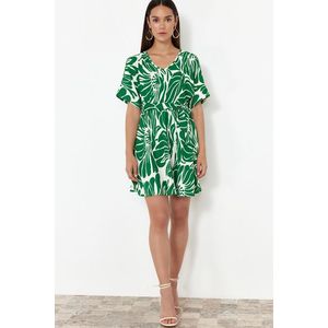 Trendyol Green Printed Pool Collar Belted Relaxed Fit Flexible Mini Dress obraz