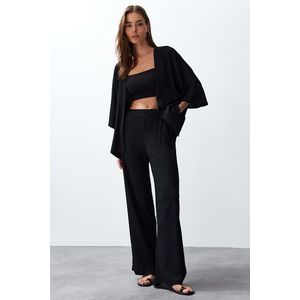 Trendyol Black Relaxed/Comfortable Cut Kimono Knitted Top and Bottom Set obraz