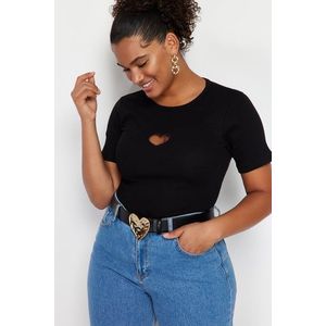 Trendyol Curve Black Heart Cut-Out Detail Ribbed Knitted T-shirt obraz