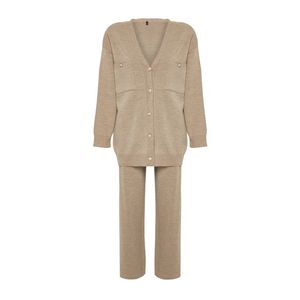 Trendyol Mink Buttoned Cardigan-Pants Knitwear Top-Top Set obraz