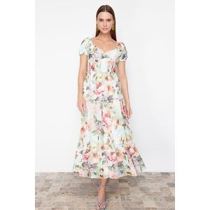 Trendyol Pink Floral Patterned A-Line Gipe Detailed Maxi Lined Chiffon Woven Dress obraz