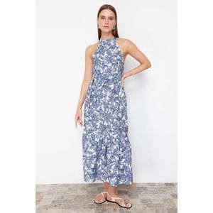 Trendyol Blue Floral Patterned A-Line Maxi Woven Dress obraz