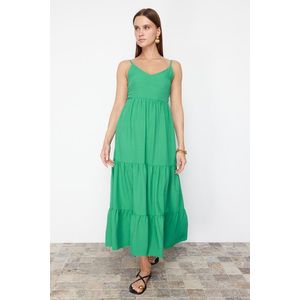 Trendyol Green Skirt Flounced Back Tie Detail Strap Maxi Woven Dress obraz