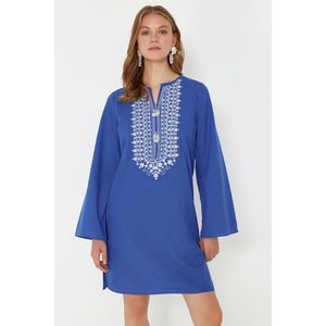 Trendyol Blue Mini Woven Embroidered 100% Cotton Beach Dress obraz