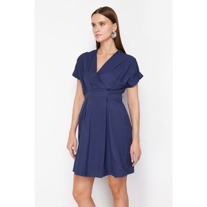Trendyol Navy Blue Double Breasted Collar A-line Mini Woven Dress with Waist Opening obraz