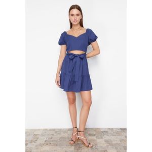 Trendyol Navy Blue Skater/Waist Opening Window/Cut Out Detailed Checkered Super Mini Woven Dress obraz