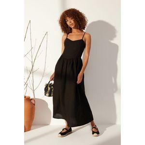 Trendyol Black 100% Linen Strappy Maxi Dress obraz