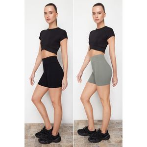 Trendyol Black-Khaki 2-Pack Seamless/Seamless Knitted Sports Shorts/Short Leggings obraz