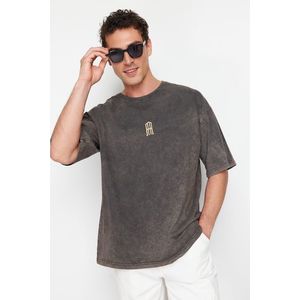 Trendyol Brown Oversize/Wide Cut Antique/Pale Effect 100% Cotton T-shirt obraz
