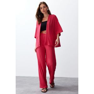 Trendyol Pink Relaxed/Comfortable Cut Kimono Knitted Top and Bottom Set obraz