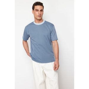 Trendyol Limited Edition Indigo Relaxed/Comfortable Cut Knitwear Taped Textured Pique T-Shirt obraz