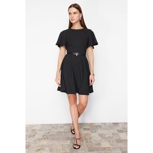 Trendyol Black Belted Skirt Flounced Mini Woven Dress obraz