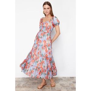 Trendyol Blue Floral Patterned A-Line Gipe Detailed Maxi Lined Chiffon Woven Dress obraz