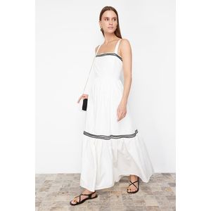 Trendyol White Belted Black Stripe Accessory Detailed Maxi Woven Dress obraz