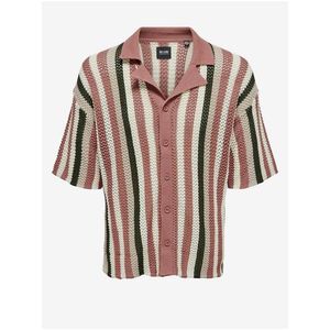 Starorůžová pánská pruhovaná úpletová košile ONLY & SONS Eliot - Pánské obraz