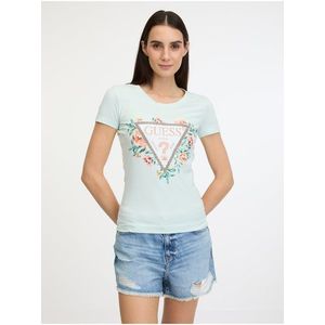 Dámské tričko v mentolové barvě Guess Triangle Flowers - Dámské obraz