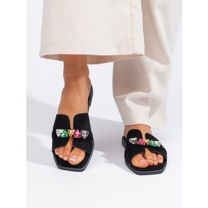 Shelvt Black women's flip-flops with pebbles obraz