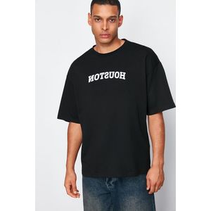 Trendyol Black City Patterned Crew Neck 100% Cotton T-shirt obraz