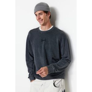 Trendyol Limited Edition Anthracite Relaxed Faded Effect 100% Cotton Sweatshirt obraz