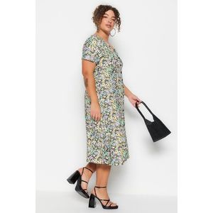Trendyol Curve Multi Color Floral Patterned Buttoned Knitted Dress obraz