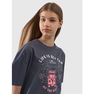 Dívčí tričko oversize s potiskem 4F - šedé obraz