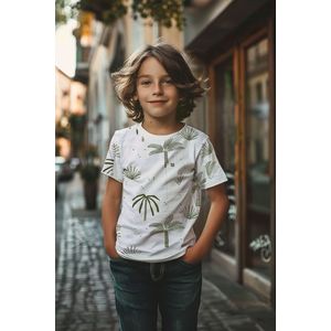Trendyol White Boy's Palm Tree Printed Short Sleeve Knitted T-Shirt obraz